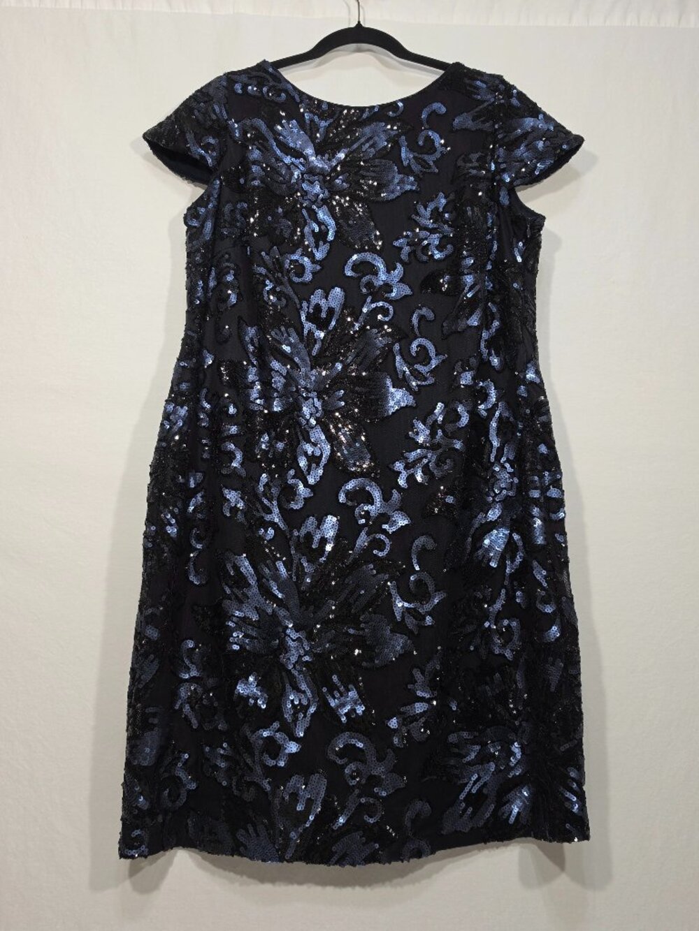 CALVIN KLEIN Navy Floral Sequined Cowl-Back Formal Cocktail Dress Plus Size 16W.